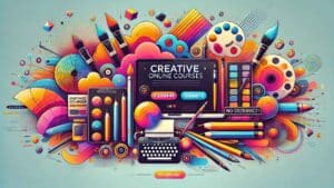 Die wunderbare Kraft der Kreativität: Studie bestätigt, dass Basteln gut für Körper und Geist ist 16 Buntes kreatives Bild mit vielen kreativen Objekten und einem Bildschirm auf dem Creative Onlien-Shops steht