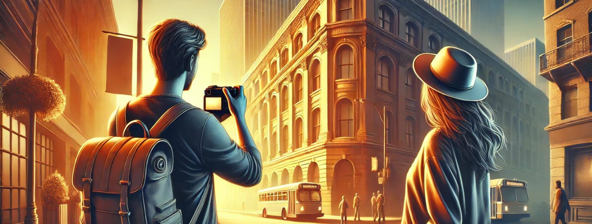 Die 7+ besten Ideen für Zeitgeschenke, die unvergessliche Momente schaffen 9 Zwei Menschen gehen durch eine Stadt und Fotografieren